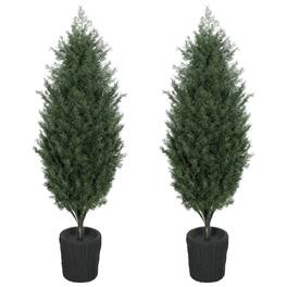 Forest'nSky - 2-Pack 4 ft. Artificial Cedar Christmas Trees, UV Resistant, Potted Faux Evergreens with 291 PE Branch Tips - Green