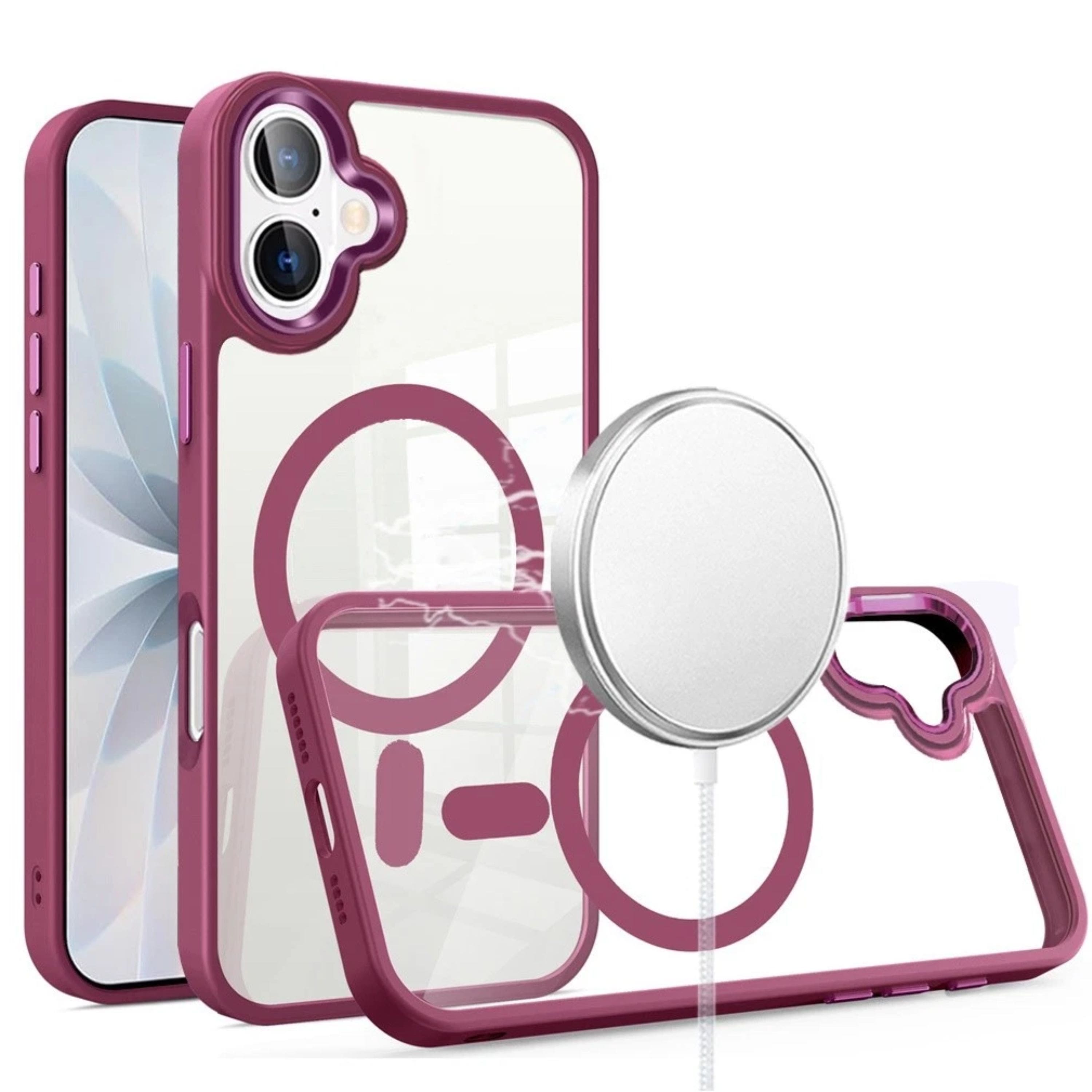 Kitcheniva - Magnetic Circle Hybrid With Metal Buttons Plus Tempered Glass For iPhone 17 - Burgundy price history on PriceWatchPro
