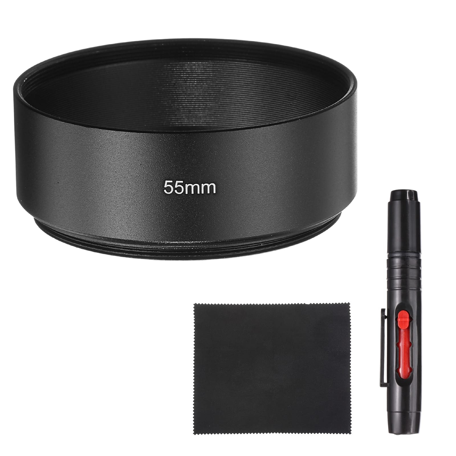 Unique Bargains - Lens Hood Shade, 55mm Mid-focus Metal Camera Cap Shade with Cleaning Cloth & Pen - Black
