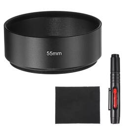 Unique Bargains - Lens Hood Shade, 55mm Mid-focus Metal Camera Cap Shade with Cleaning Cloth & Pen - Black
