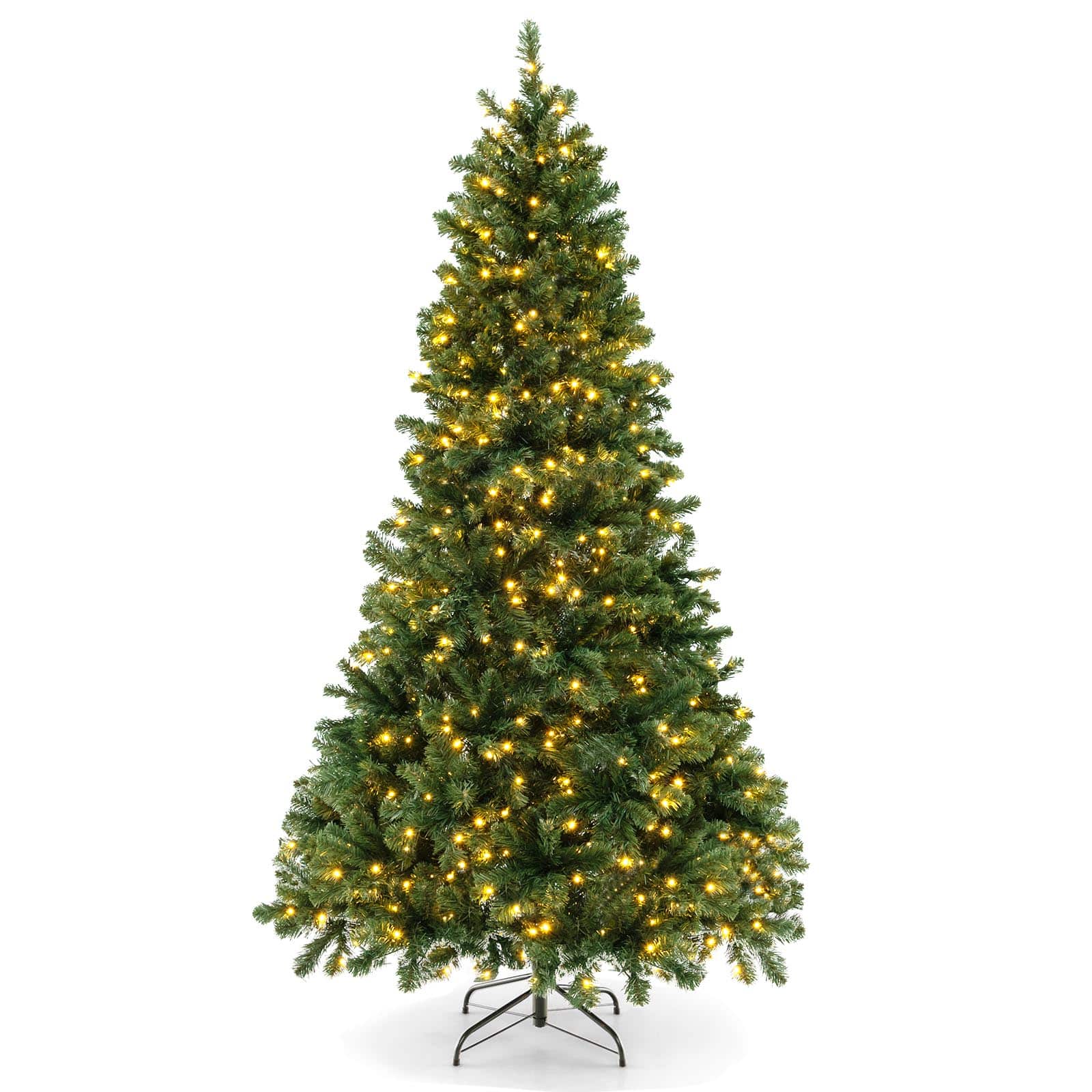 Ecooso - 7ft Hinged Artificial Christmas Tree with PVC Tips and Warm White LED Lights - Green