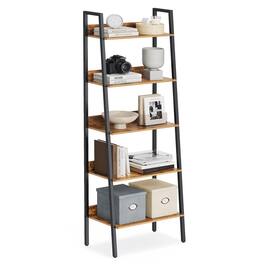 Songmics Home - Bookshelf, 5-Tier Narrow Bookcase, Ladder Shelf for Home Office, Living Room, Bedroom, Kitchen - Rustic Brown and Ink Black