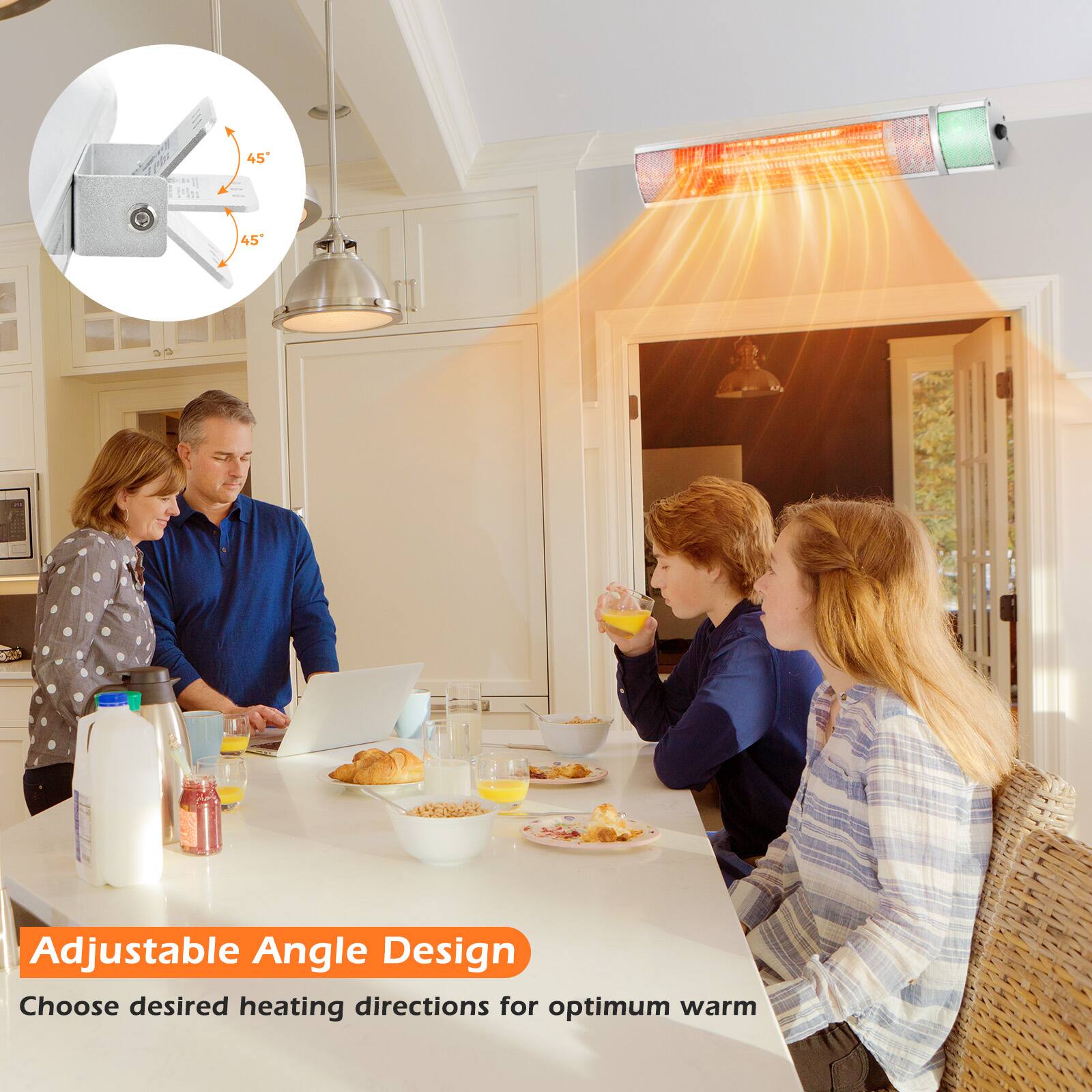 Adjustable Angle Design  
Choose desired heating directions for optimum warm