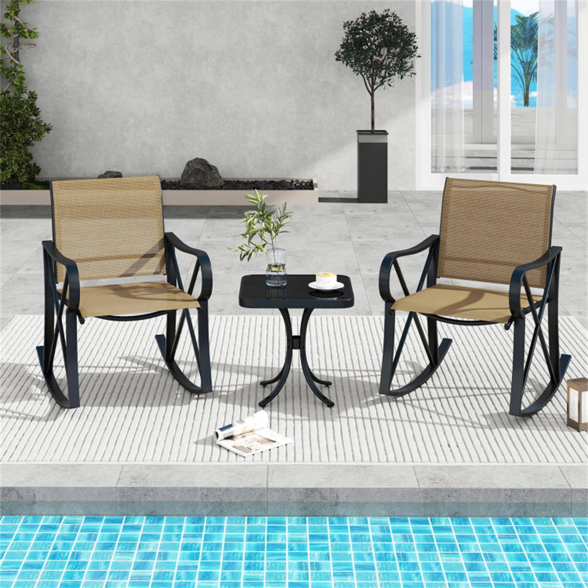 Alt View 5. Boyel Living - Brown 3 Piece Patio Rocking Set with Smooth Rocking Motion Outdoor Rocker Chair Bistro 32.5-in L x 29-in W x 22.5-in H - Brown.