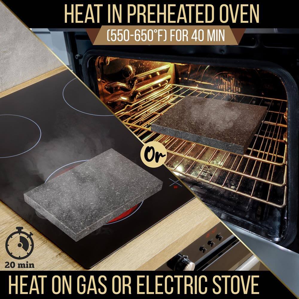 HEAT IN PREHEATED OVEN (550-650°F) FOR 40 MIN  
or  
HEAT ON GAS OR ELECTRIC STOVE