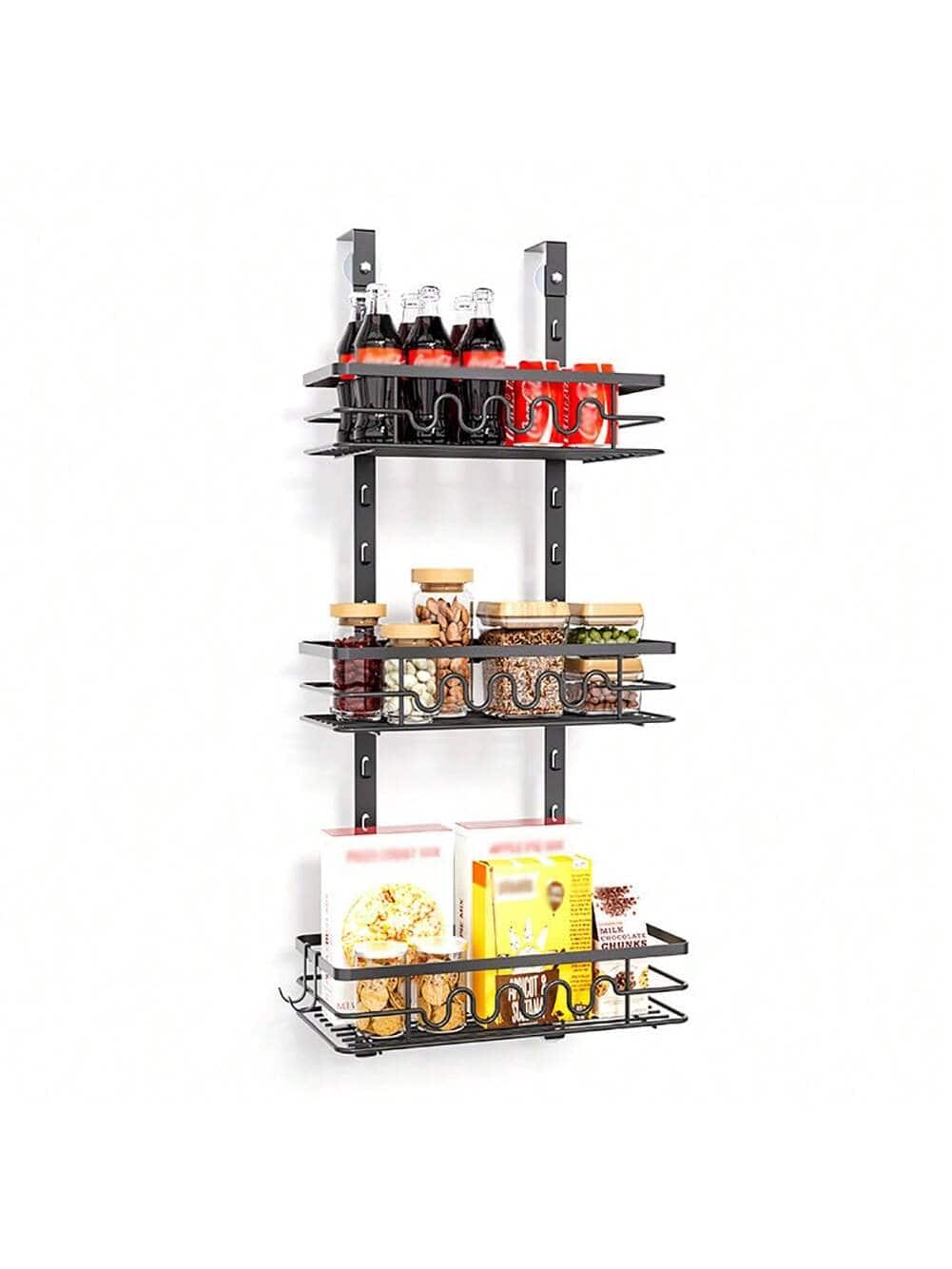 GARVEE - Over The Door Pantry Organizer, 3-Tier Heavy-Duty Metal Hanging Kitchen Spice Rack, Narrow Pantry Door Organizers - Black