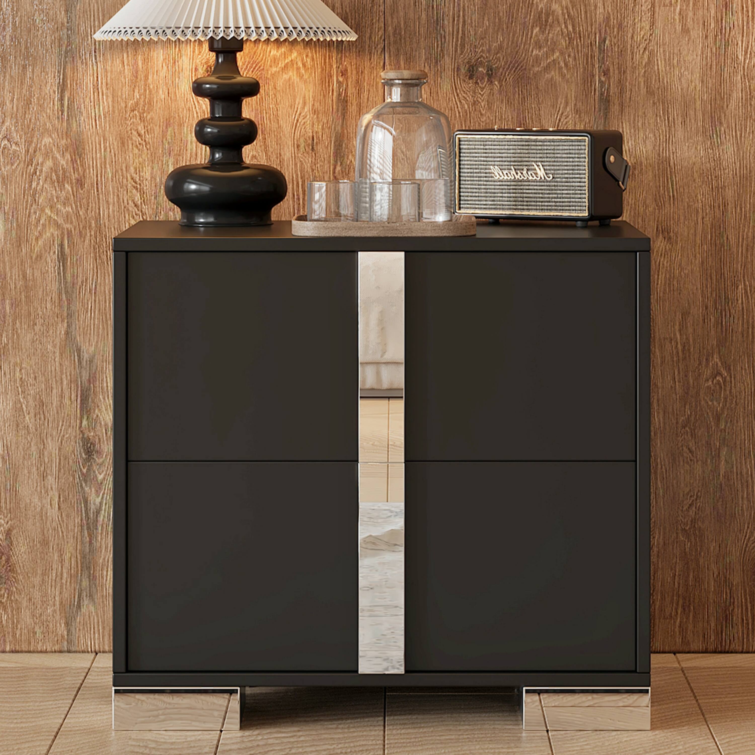 Front. Bestier - Bestier Mirrored Nightstand with 2 Drawers, Modern Side Table with Storage for Bedroom, End Table for Living Room, Black - Black.