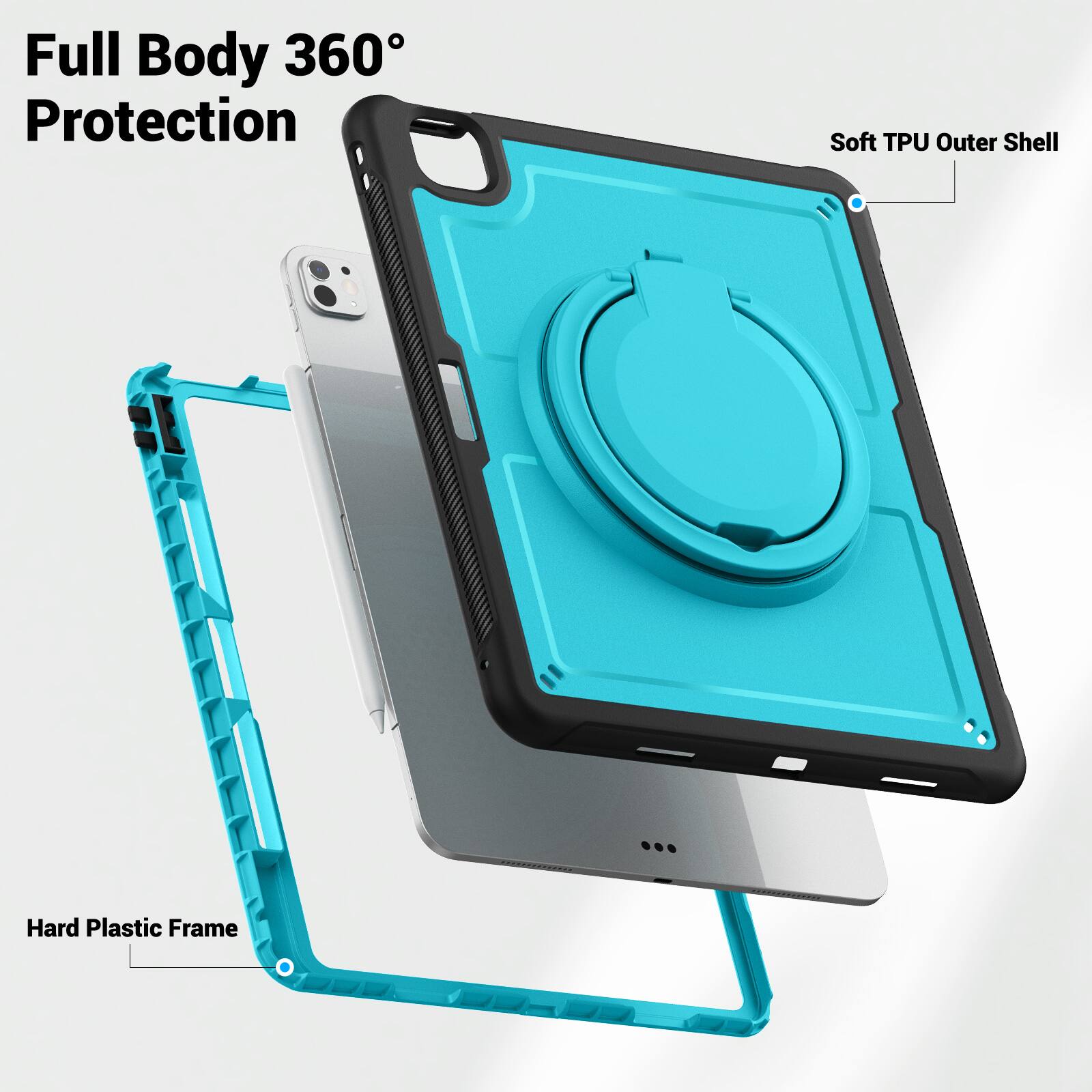 Full Body 360° Protection  
Soft TPU Outer Shell  
Hard Plastic Frame