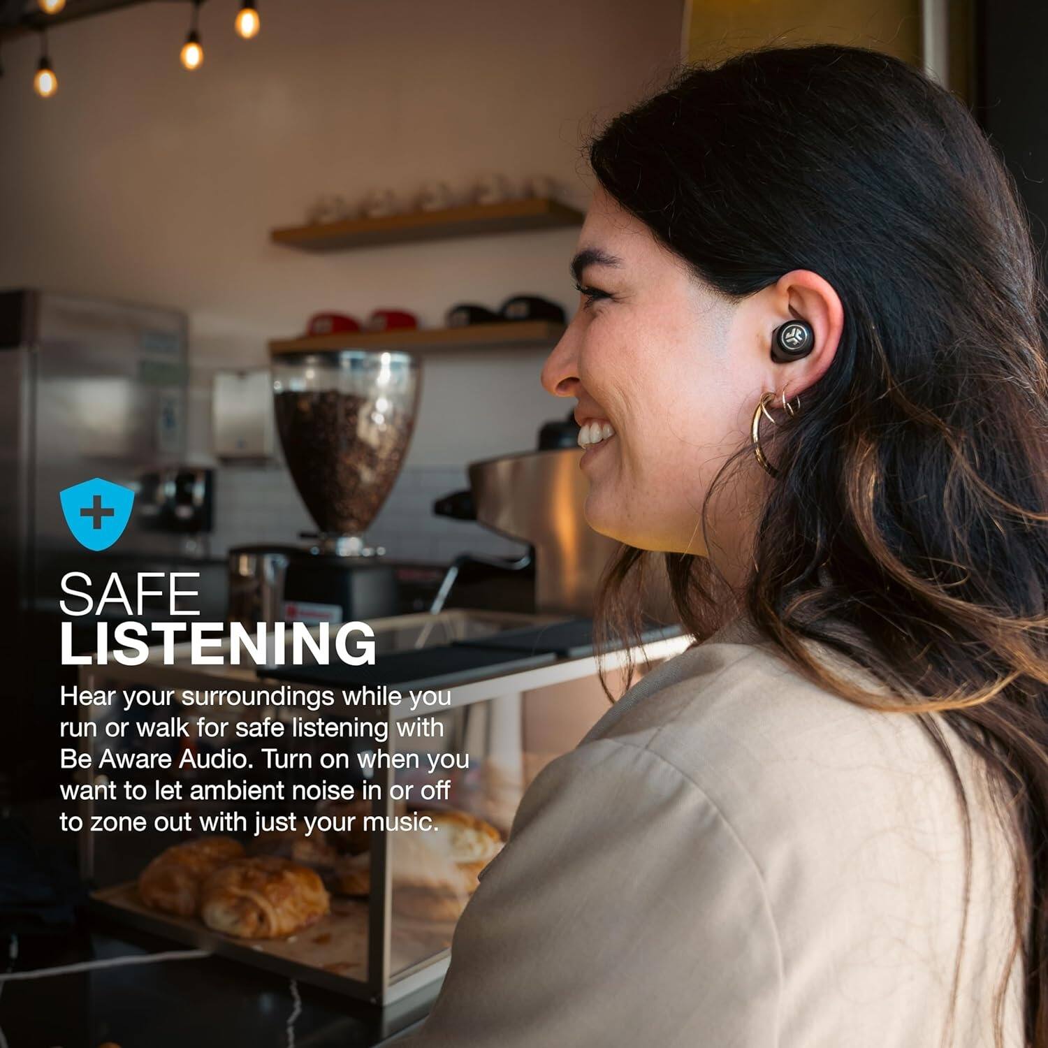 SAFE LISTENING

Hear your surroundings while you run or walk for safe listening with Be Aware Audio. Turn on when you want to let ambient noise in or off to zone out with just your music.