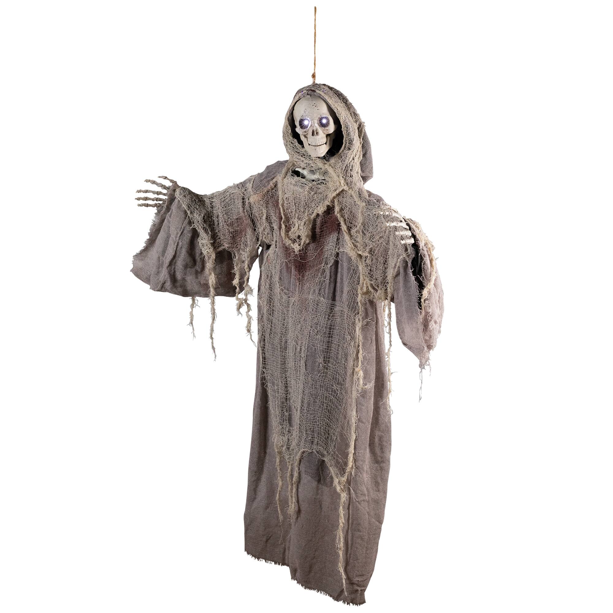 Alt View 1. Northlight - Lighted Touch Activated Hanging Death Reaper Halloween Decoration - 36" - Gray.