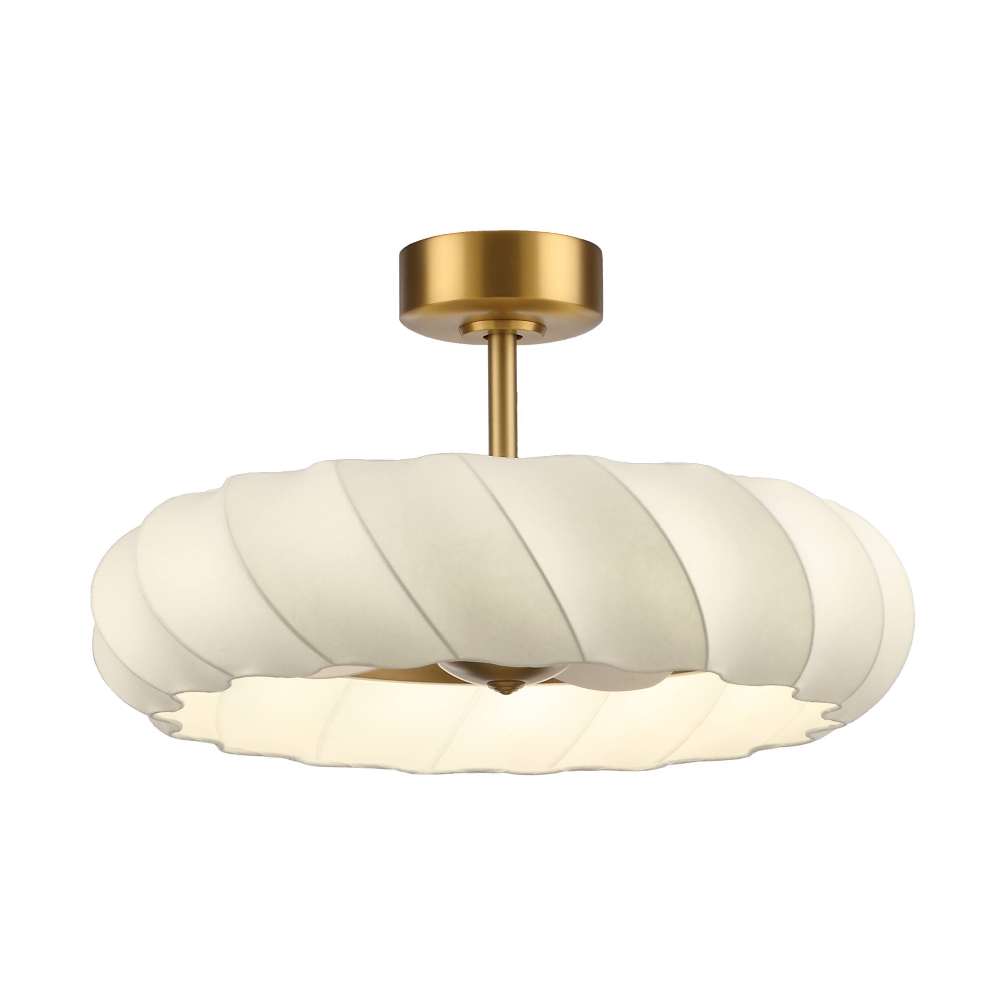 Alt View 1. Parrot Uncle - 30" Luxury Modern Silk Fandelier Ceiling Fan with LED Light, 6-Speed Reversible Motor and Remote Control - Brass.