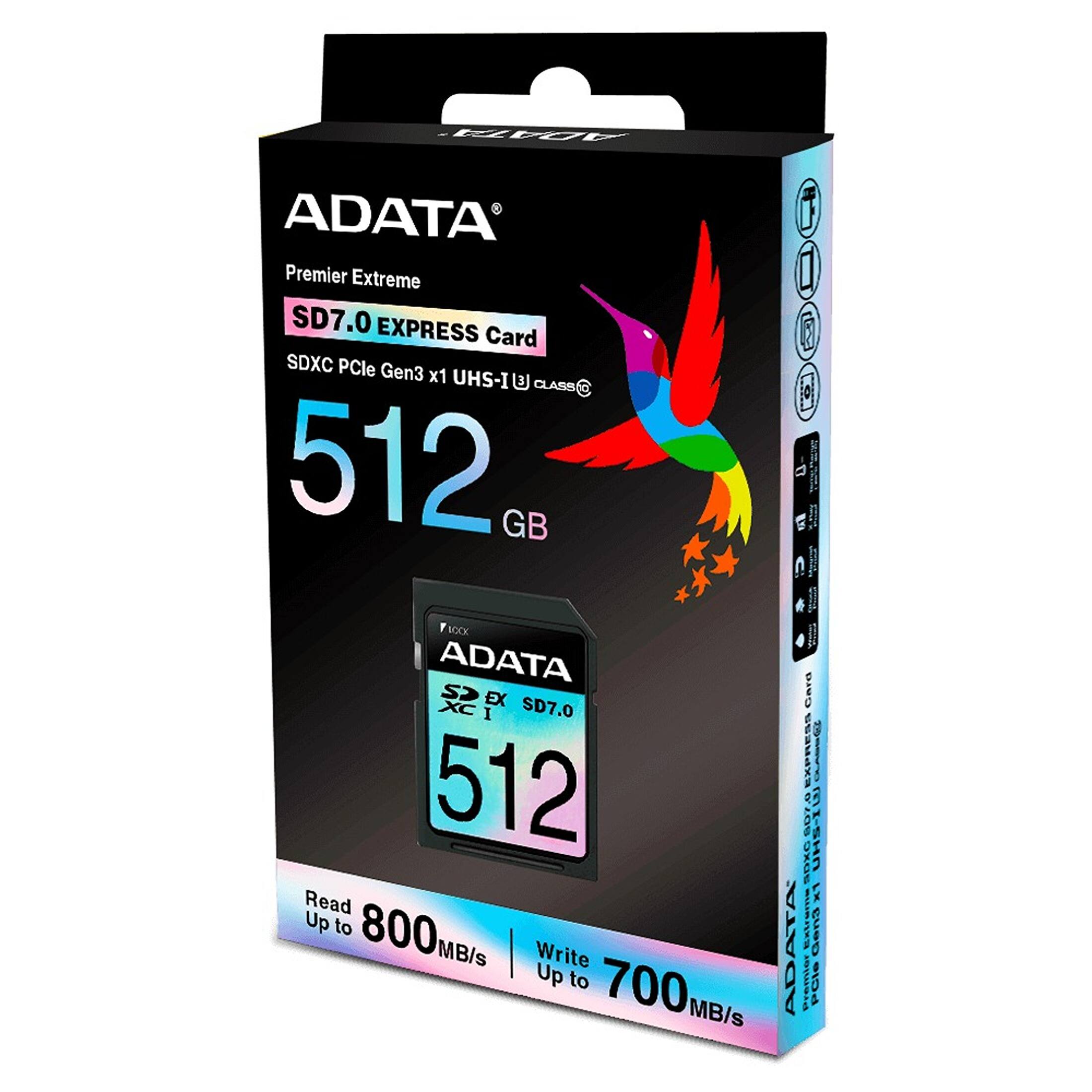 ADATA Premier Extreme SD7.0 EXPRESS Card SDXC PCIe Gen3 x1 UHS-I CLASS 512 GB

Read Up to 800 MB/s
Write Up to 700 MB/s