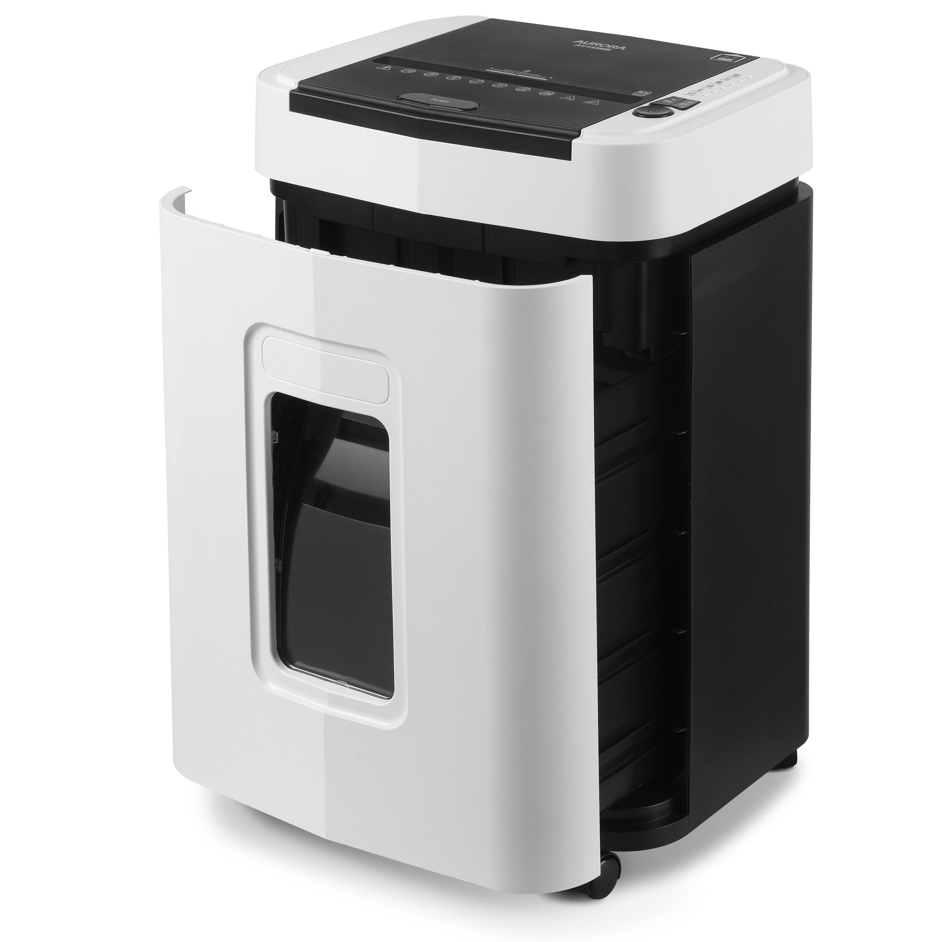Alt View 2. Aurora - Aurora High Security 150-Sheet Auto Feed Micro-Cut Paper & Credit Card Shredder / 6.3 Gallon Basket / 60 Minutes Runtime - White/Black.