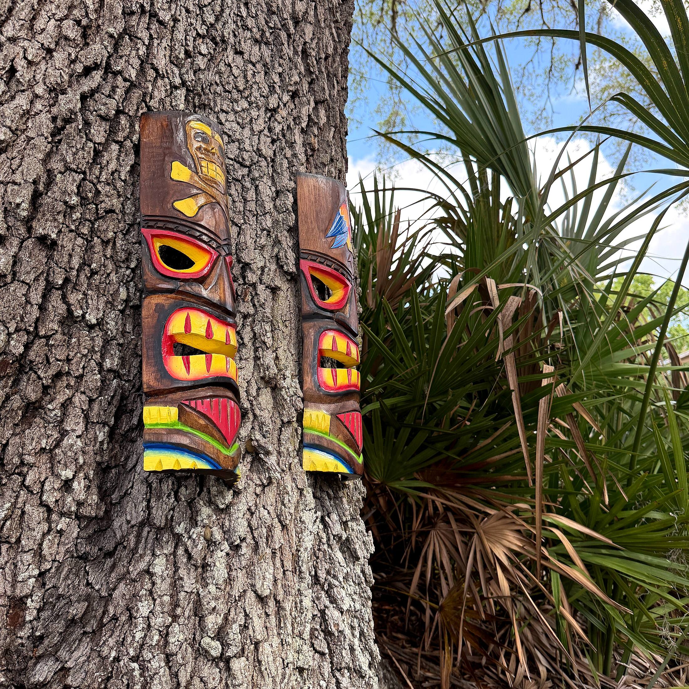 Alt View 4. Things2Die4 - Set of 2 Tiki Wall Masks Hand Carved Wood 19.75 in Parrot Skull Decor - Brown.