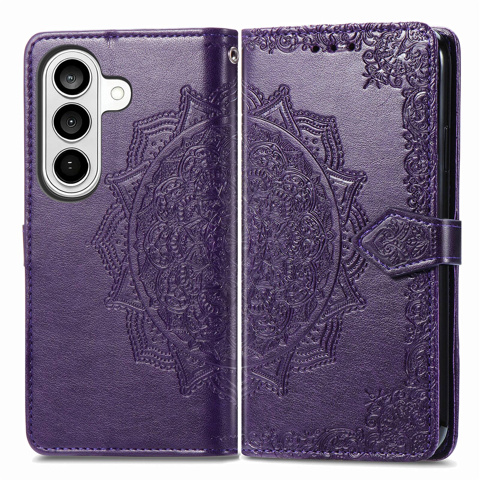 Back. Dteck - For Samsung Galaxy S26 Wallet Magnetic Shockproof Protective Card Slots Stand Flip Phone Case Cover - Purple.