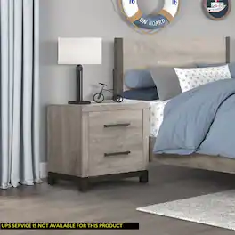 Loheer - Two Drawer Nightstand with Dovetail Storage and Metal Bar Pulls - Light Gray