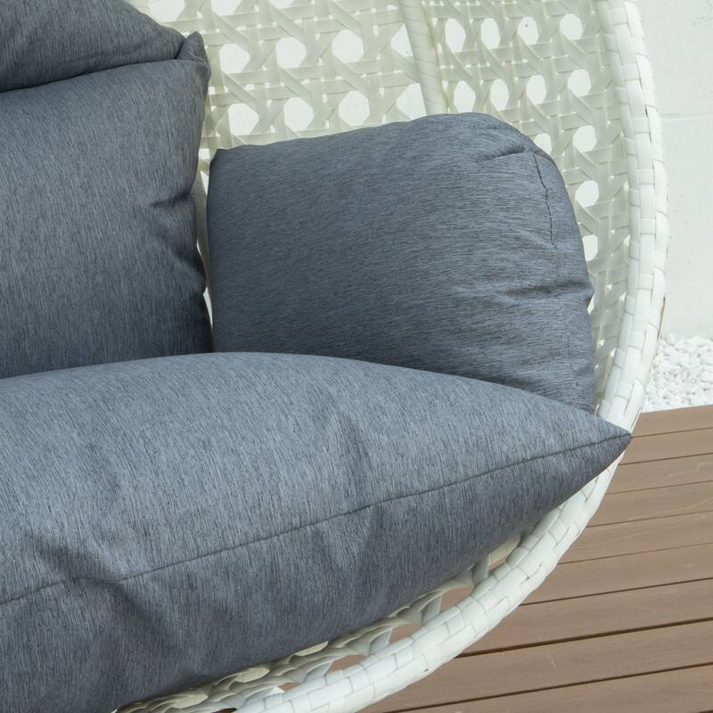 Alt View 2. LeisureMod - Leisuremod Modern 2-Person Outdoor Egg Swing White Wicker Chair with Stand, Plush Washable Cushions & Waterproof Cover - Charcoal Blue.