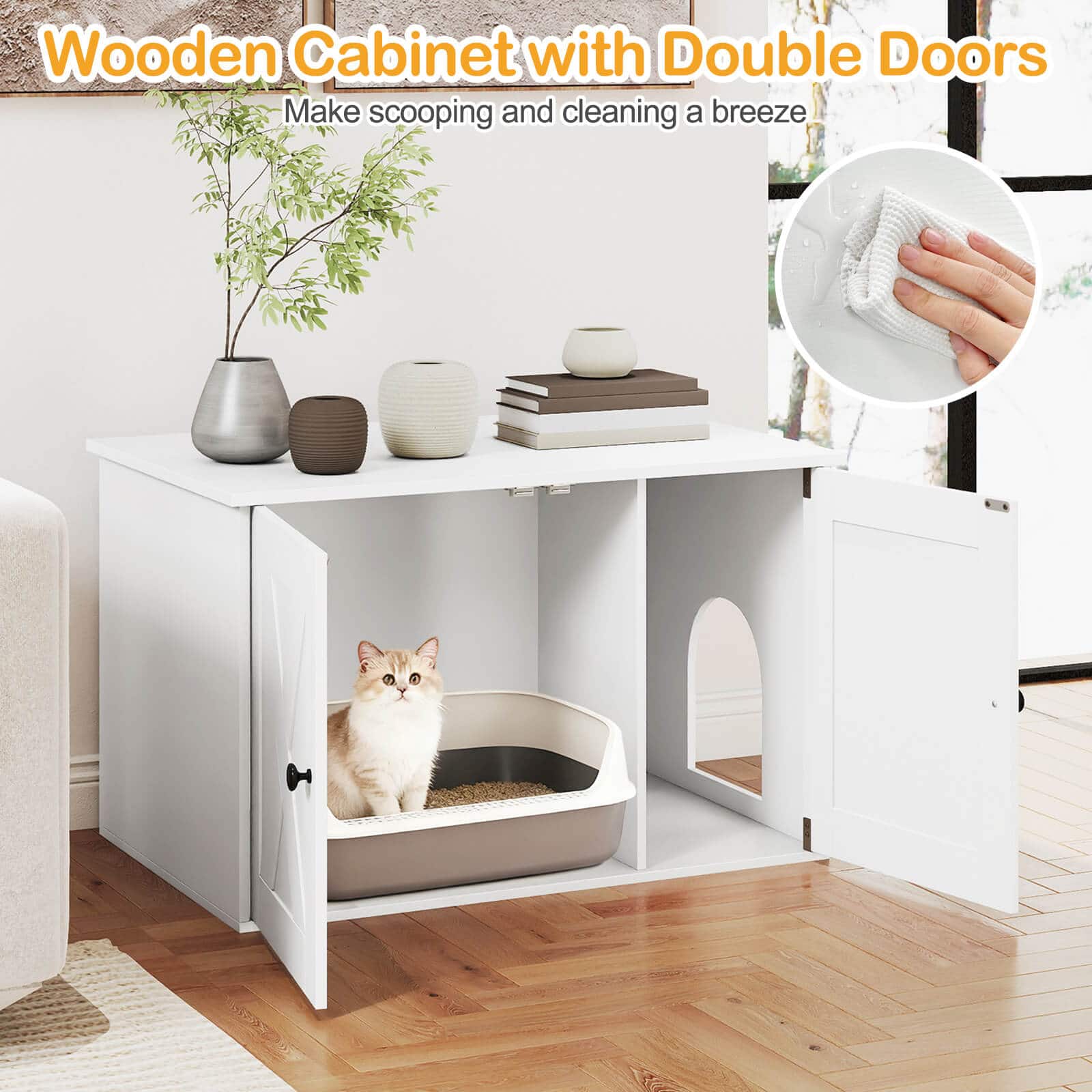 Costway Hidden Cat Litter Box Enclosure Furniture with Divider for