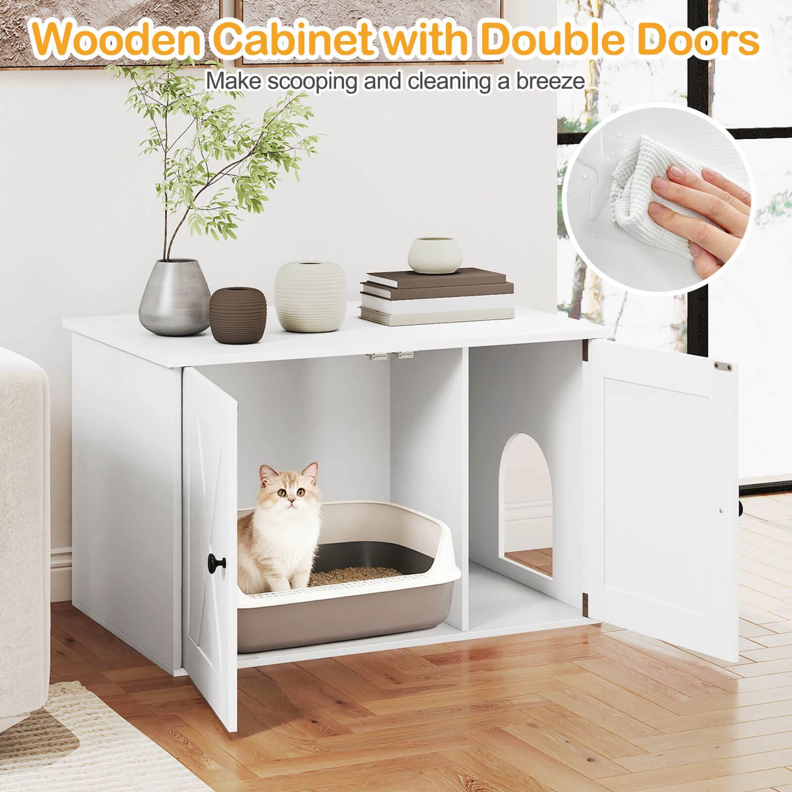 Wooden Cabinet with Double Doors  
Make scooping and cleaning a breeze