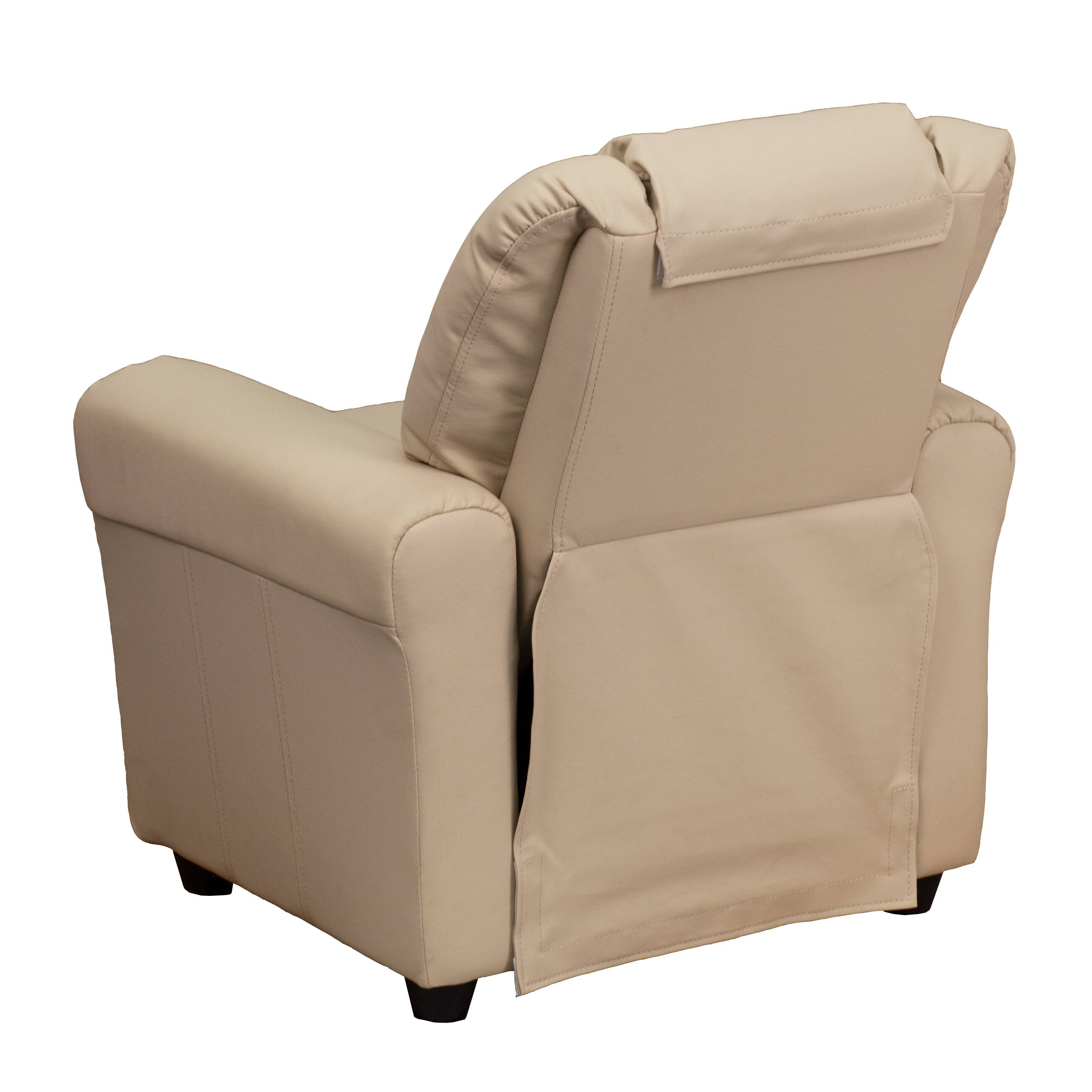 Alt View 4. Emma + Oliver - Contemporary Kids Recliner with Cup Holder and Headrest - Beige Vinyl.
