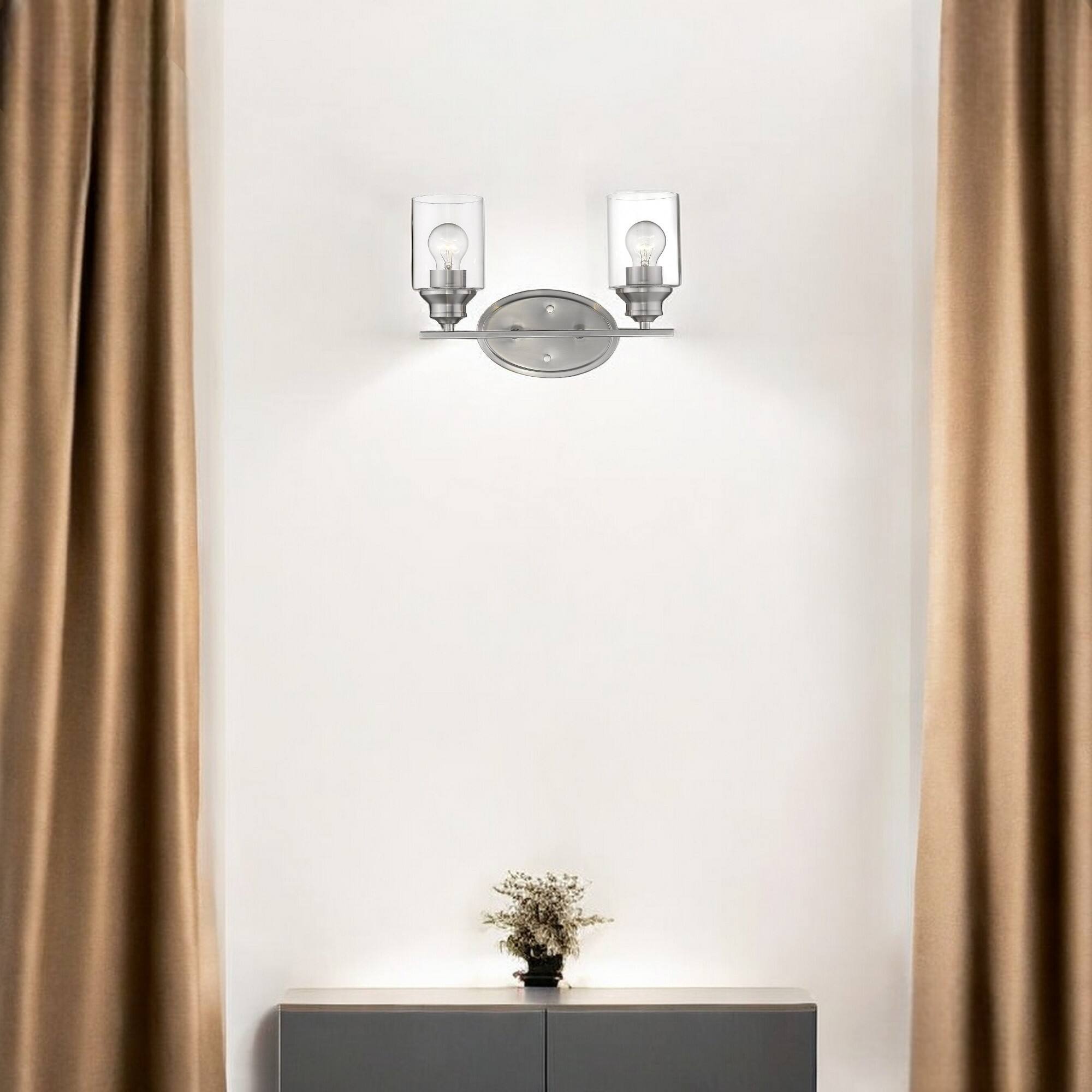 Angle. Hivvago - Hivvago Two Light Silver Wall Light with Clear Glass Shade - Silver.