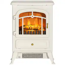 Homcom - Stove, Electric Fireplace Heater with Realistic LED Flames and Logs - Beige