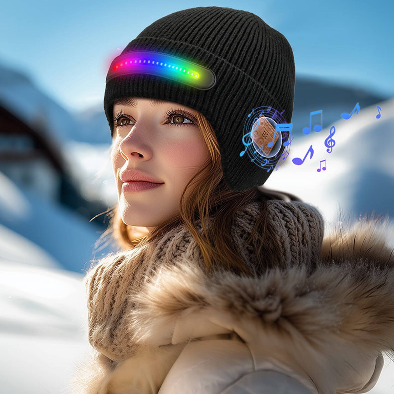 Alt View 5. Skanty Furniture - Bluetooth Beanie Hat headphone with Colorful Light, Washable Wireless Headlamp Music Cap, Built-in Mic, Christmas Gift - Black.