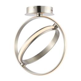 Jonathan Y - Nicole 14.25" 2-Light Modern Minimalist Aluminum Ring Integrated LED Semi Flush Mount - Nickel