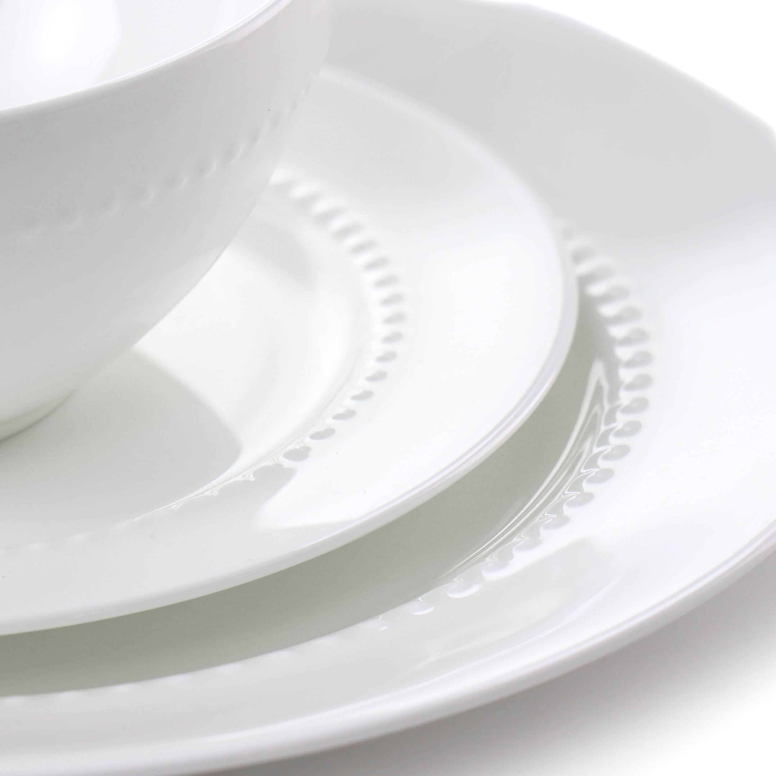 Alt View 7. Gibson - Gibson Elite 16 Piece Embossed Bone China Dinnerware Set in White - White.