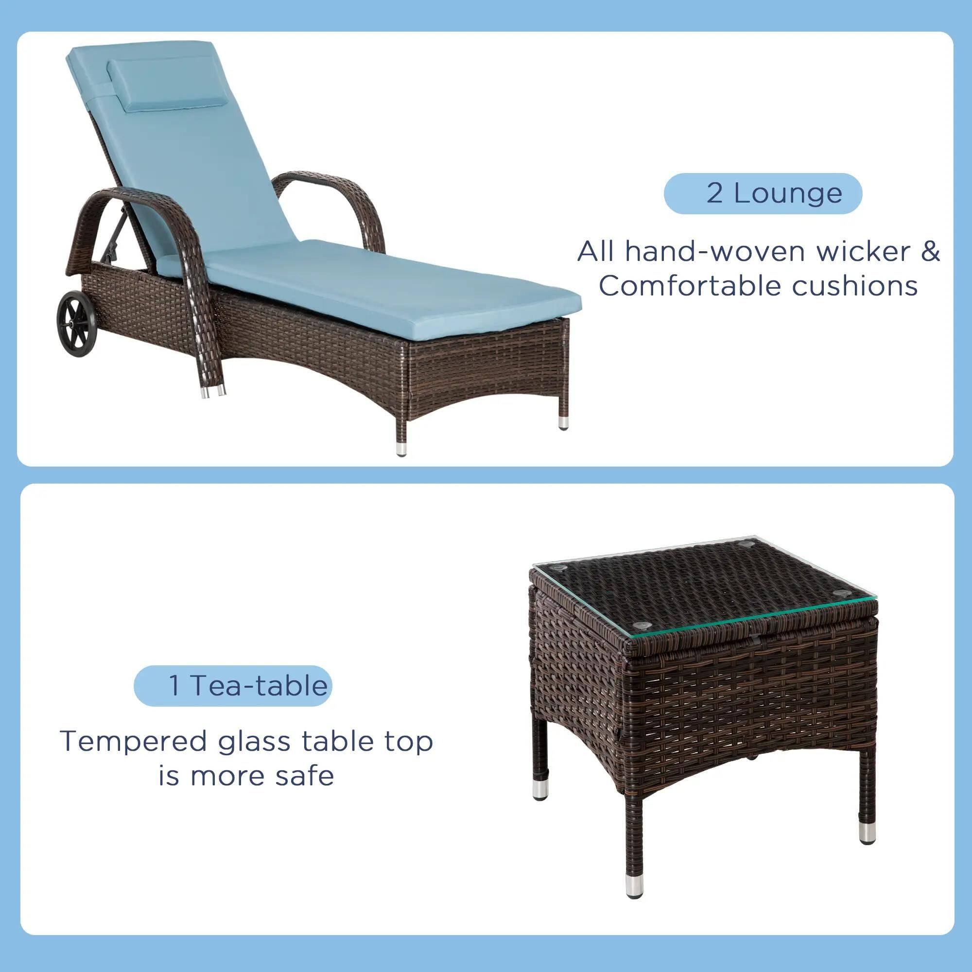 2 Lounge All hand-woven wicker & Comfortable cushions
1 Tea-table Tempered glass table top is more safe