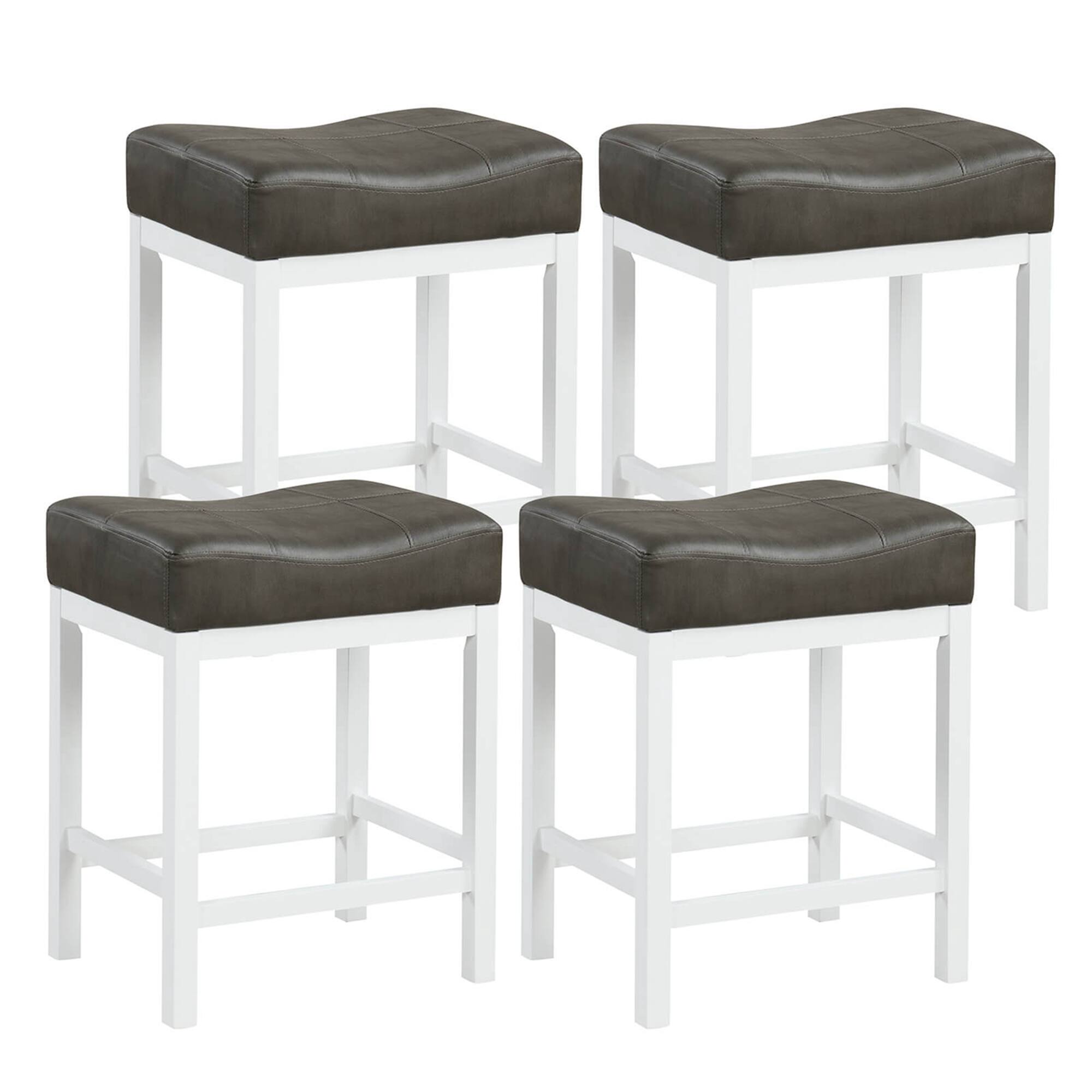 Costway - 24.5" Bar Stool Set of 4 with Solid Rubber Wood Frame Humanized Footrest Kitchen - White