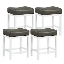 Costway - 24.5" Bar Stool Set of 4 with Solid Rubber Wood Frame Humanized Footrest Kitchen - White