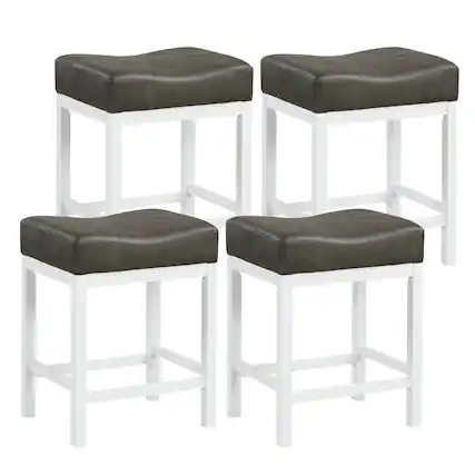 Front. Costway - Costway 24.5" Bar Stool Set of 4 with Solid Rubber Wood Frame Humanized Footrest Kitchen - White.