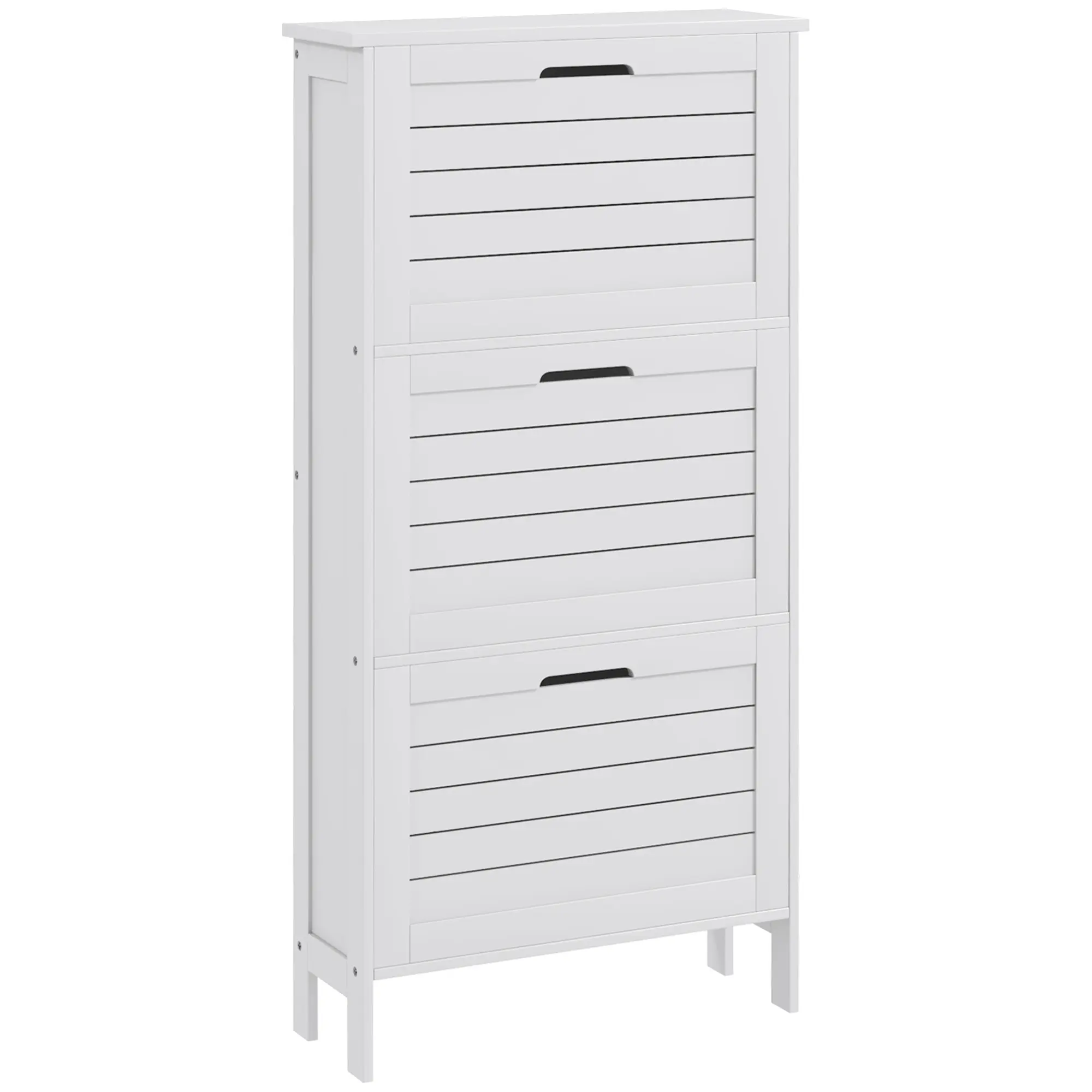 Homcom - Narrow Shoe Storage Cabinet for Entryway with 3 Flip Drawers, Slim Shoe Rack Organizer with Louvered Doors - White