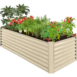 Best Choice Products - 8x4x2ft Outdoor Metal Raised Garden Bed for Vegetables Flowers Herbs - Beige