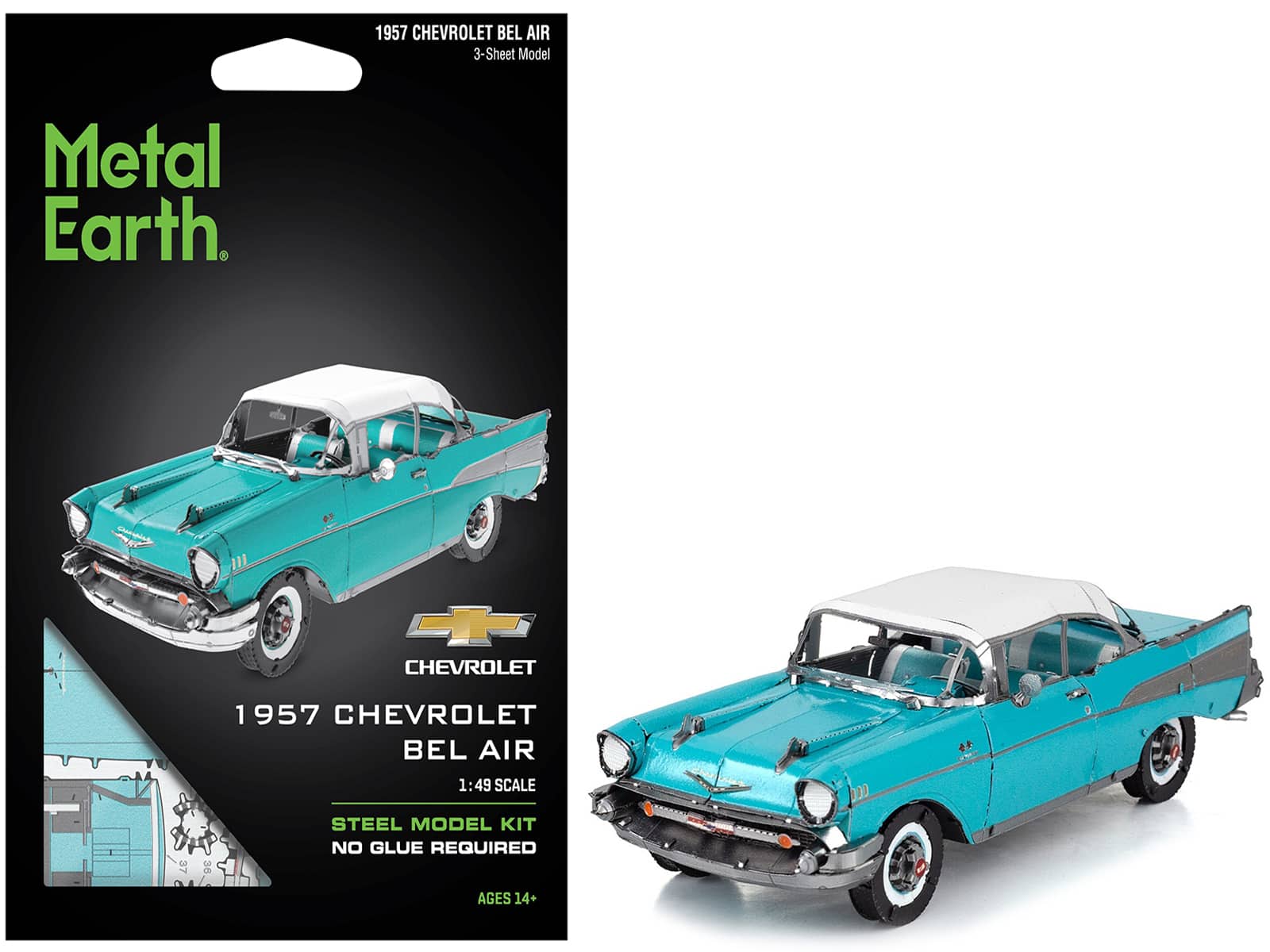 Model Kit 1957 Chevrolet Bel Air Top (Challenging Difficulty) Steel Model by Metal Earth - Turquoise with White