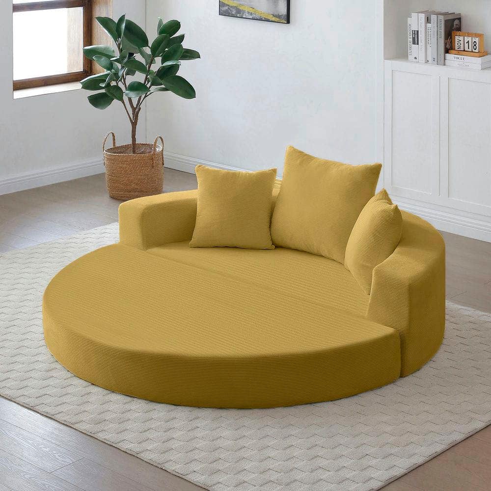 Kadyn - Convertible Sofa Bed, Multi-Functional Circular Futon Floor Lounge Sofa, No Assembly Corduroy Fabric - Yellow