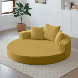 Kadyn - Convertible Sofa Bed, Multi-Functional Circular Futon Floor Lounge Sofa, No Assembly Corduroy Fabric - Yellow