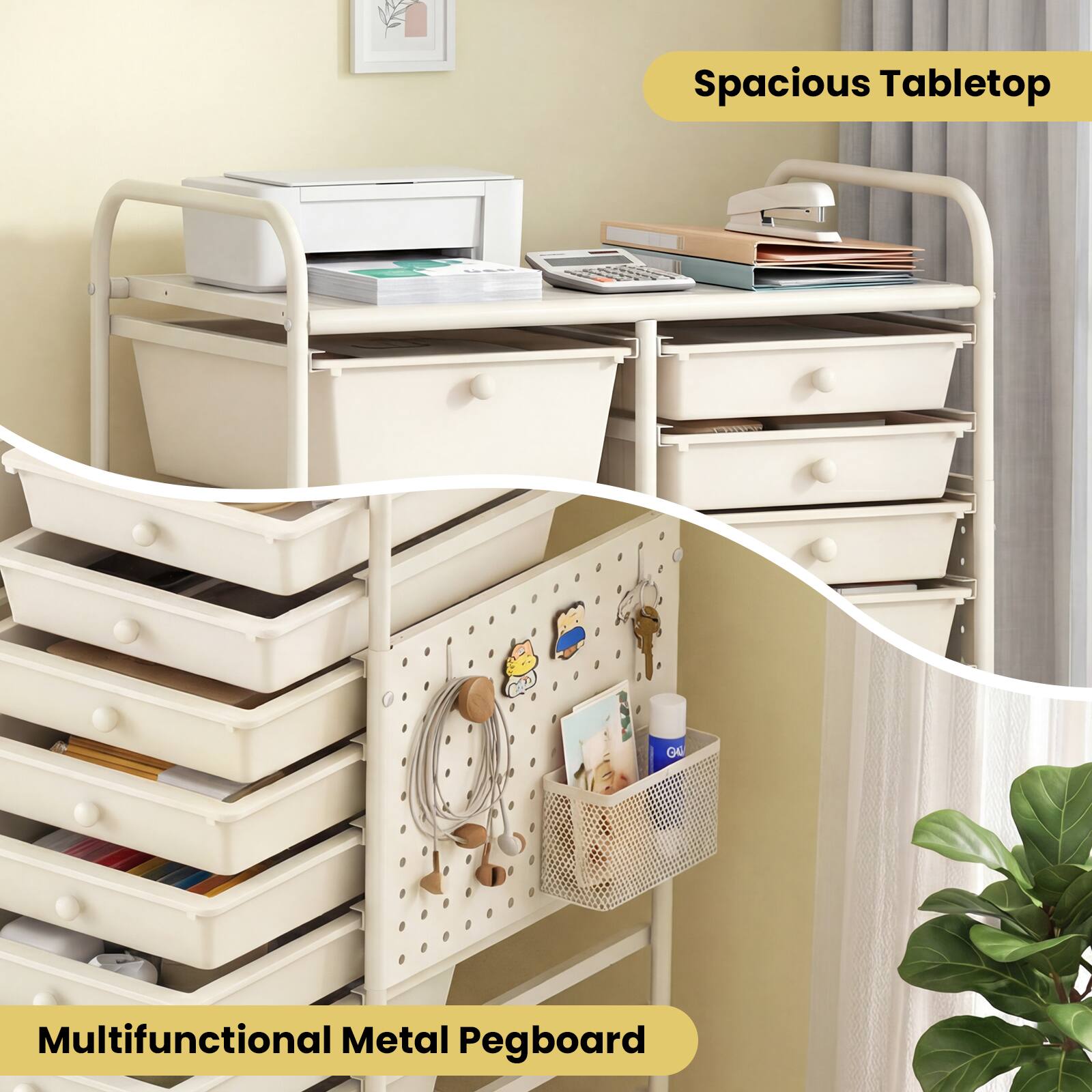 Spacious Tabletop  
Multifunctional Metal Pegboard