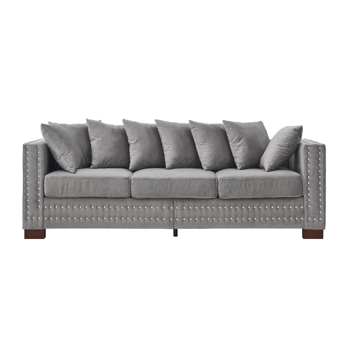 Alt View 6. Ropilly - Ropilly Grey Velvet Sofa with Square Arms, 3 Seat Living Room Sofa with Silver Nailhead Trim and Storage - Grey.