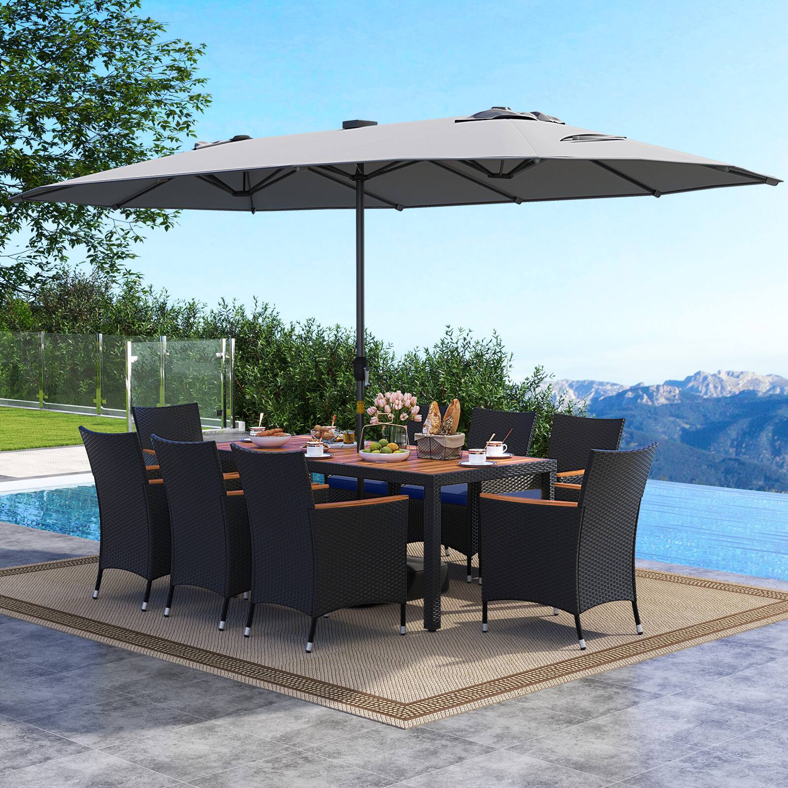 Alt View 3. Gymax - Gymax 11 PCS Patio Dining Set w/ 15ft Double-Sided Patio Umbrella (Base Included) Gray - Gray.