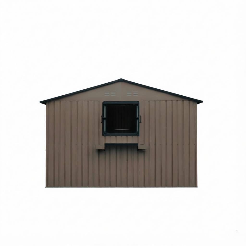 Alt View 2. Anysun - 12x10 FT Outdoor Metal Storage Shed with 3 Clear Windows & Decorative Flower Rack – Lockable Single Door, Heavy Duty - Brown.
