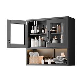 Winado - Metal Wall Mounted Display Cabinet with Sensor Light & Locking Glass Front Door & Adjustable Interior Shelf for Kitchen - Black