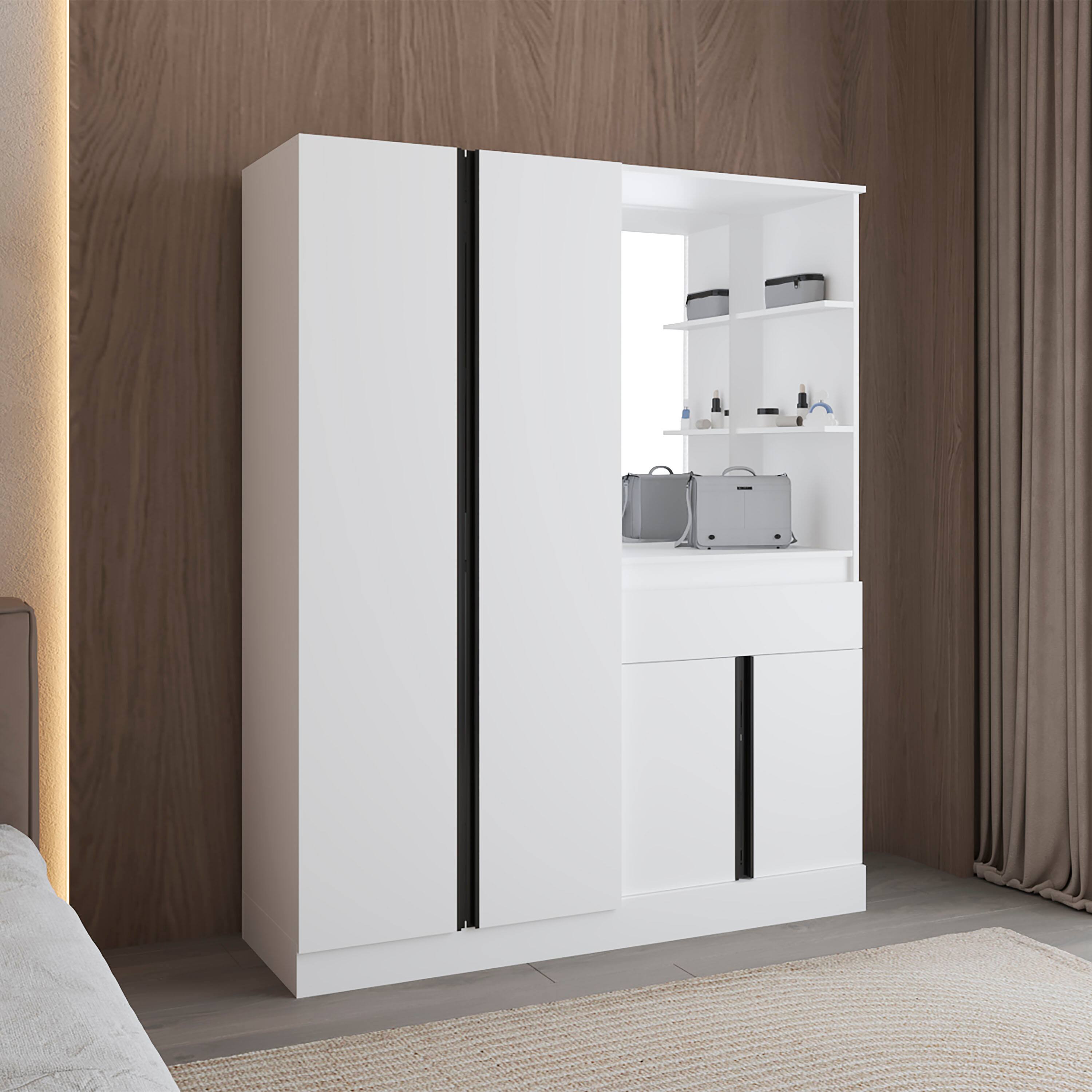 Left. TuHome - Kamelot Armoire With Double Doors, Hanging Rod And Interior Shelves - White.