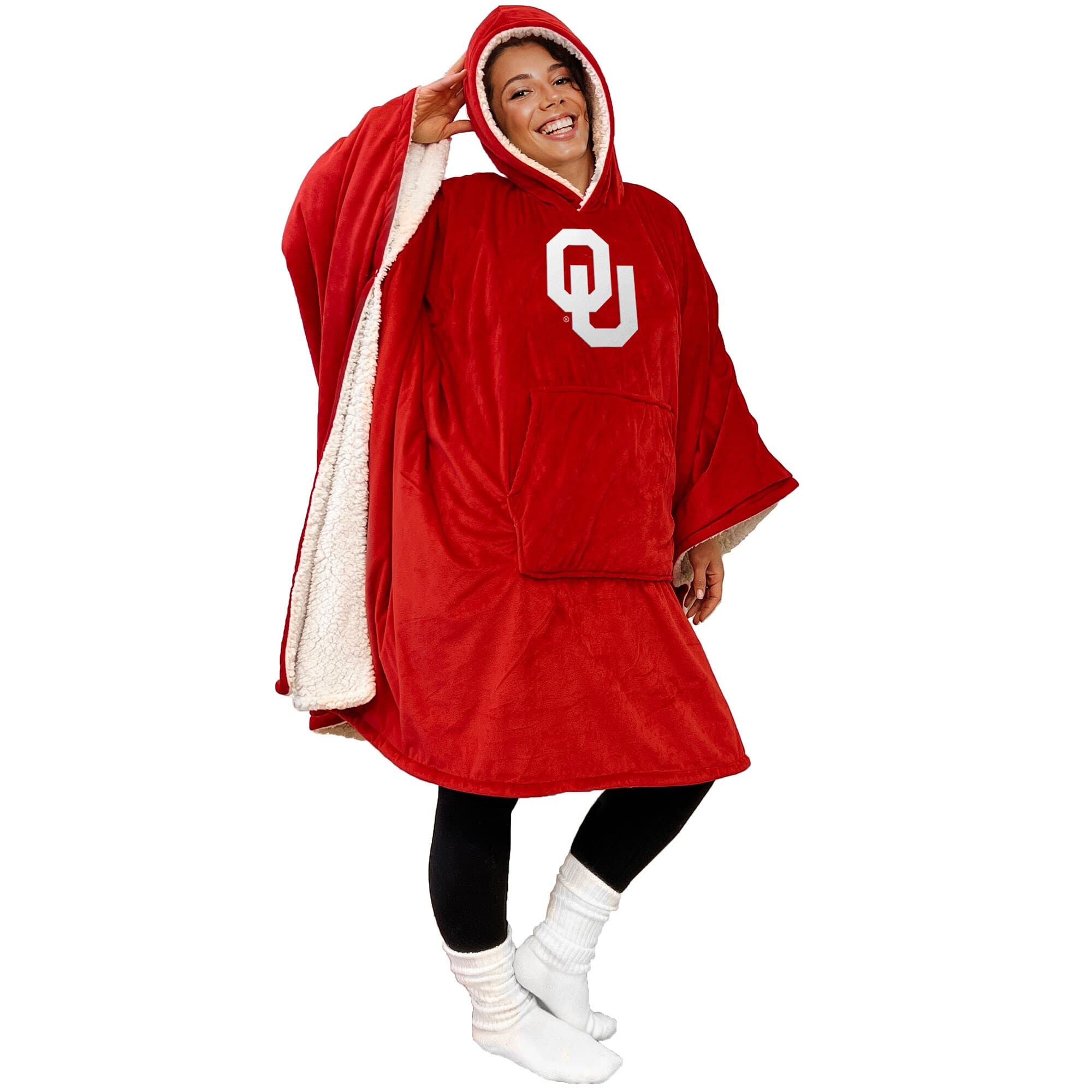 Pegasus - Oklahoma Sooners 60" x 80" Logo Patch Team Color Bloncho with Sherpa - Multicolor