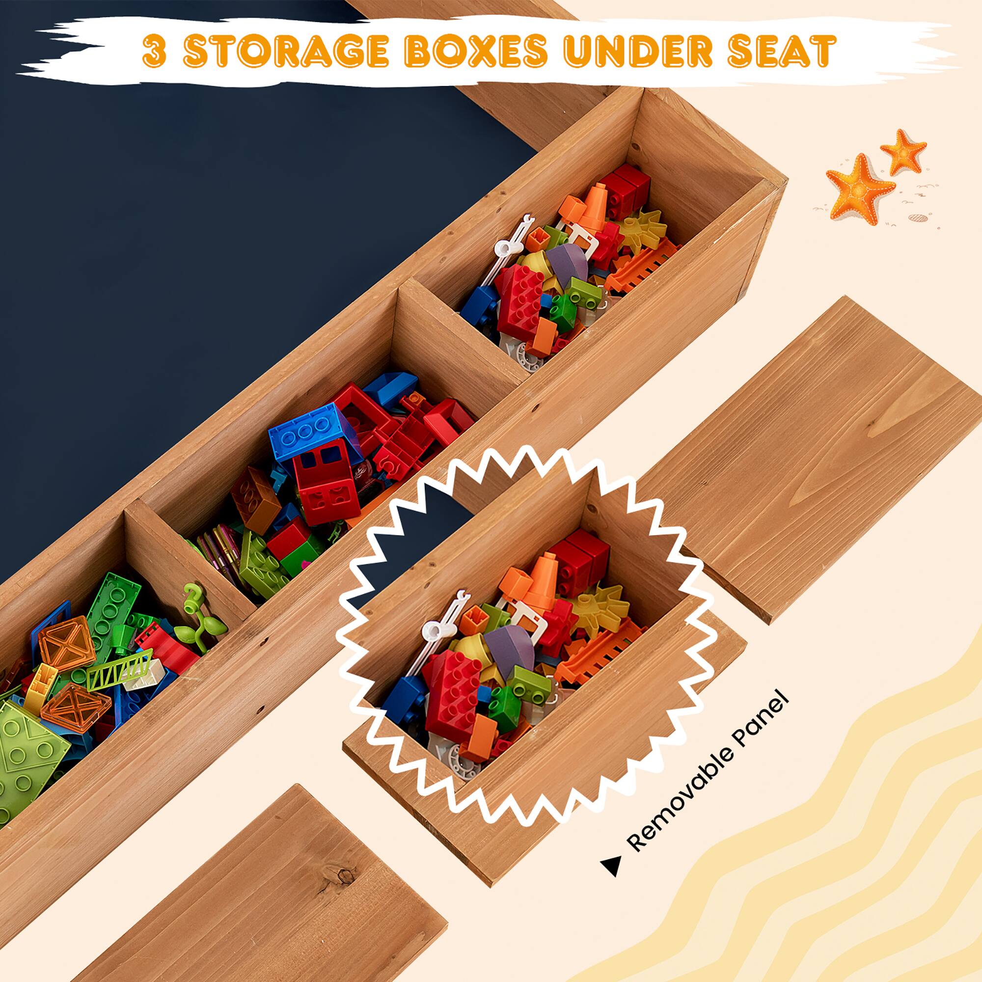 3 STORAGE BOXES UNDER SEAT

Removable Panel