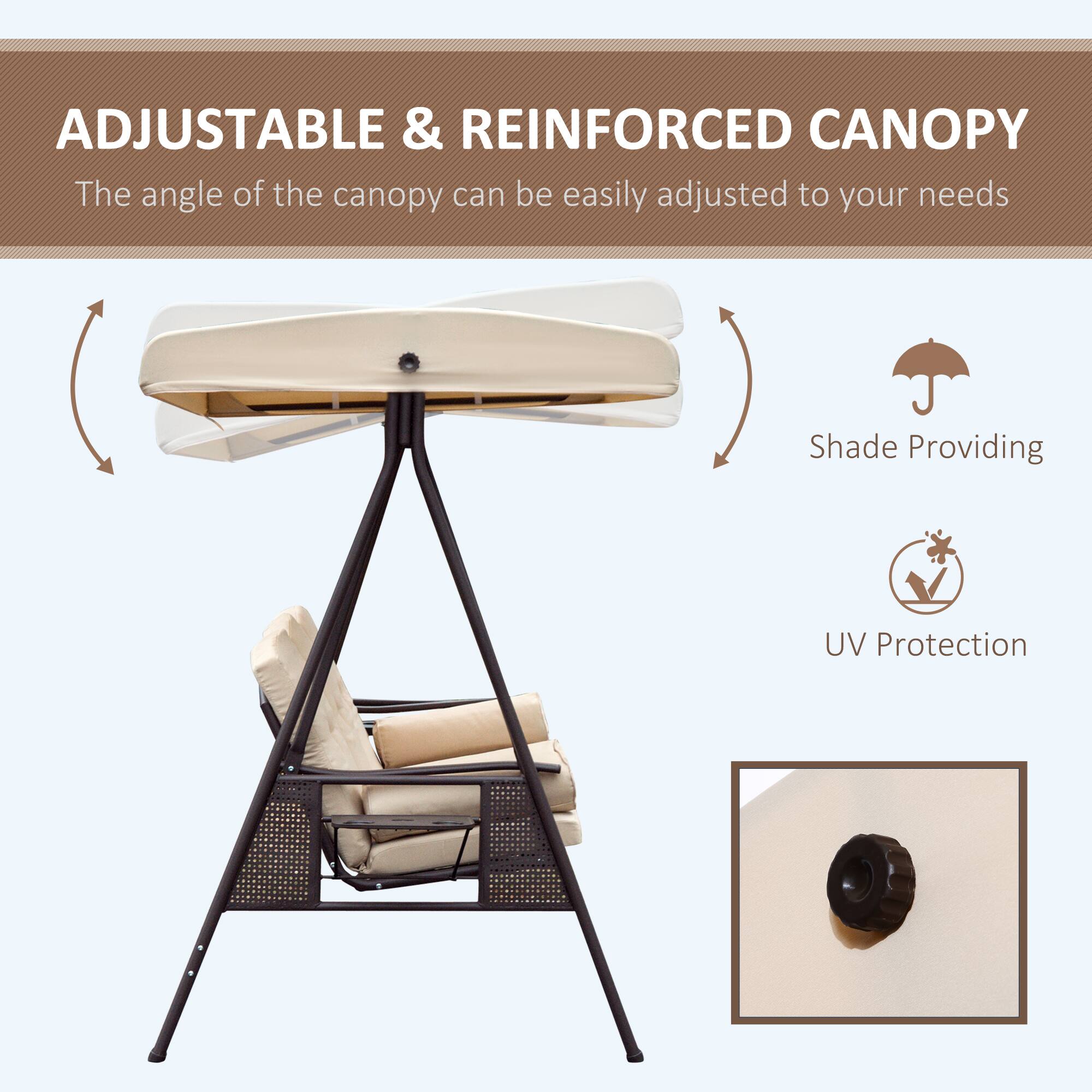 ADJUSTABLE & REINFORCED CANOPY
The angle of the canopy can be easily adjusted to your needs
Shade Providing
UV Protection