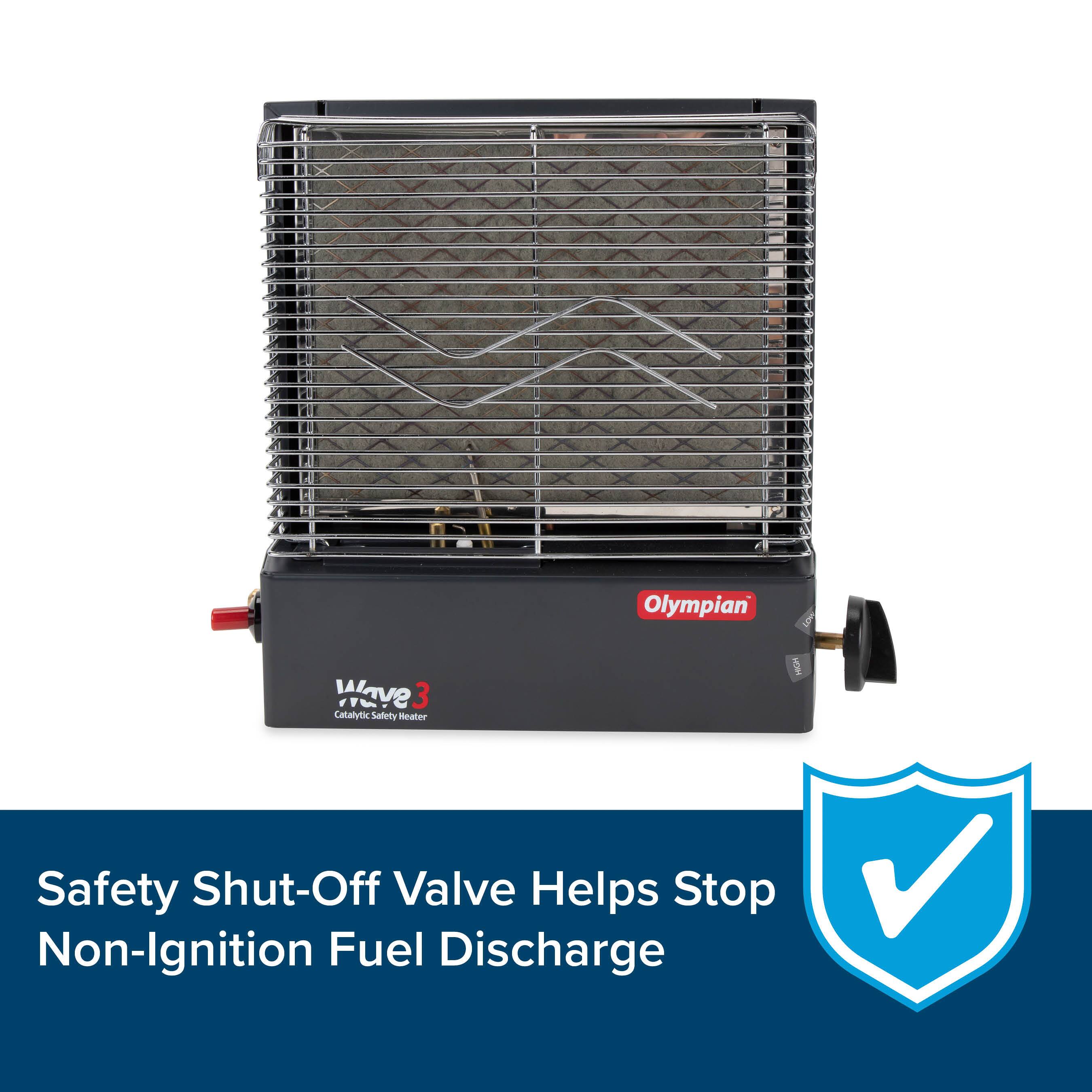 Olympian Wave 3 Catalytic Safety Heater  
Safety Shut-Off Valve Helps Stop Non-Ignition Fuel Discharge