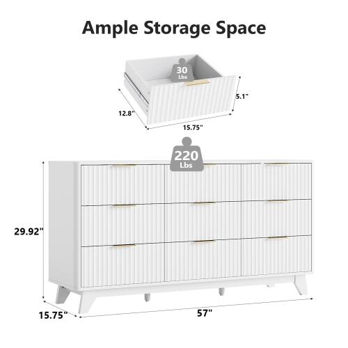Ample Storage Space  
30 Lbs  
5.1"  
12.8"  
15.75"  
220 Lbs  
29.92"  
15.75"  
57"