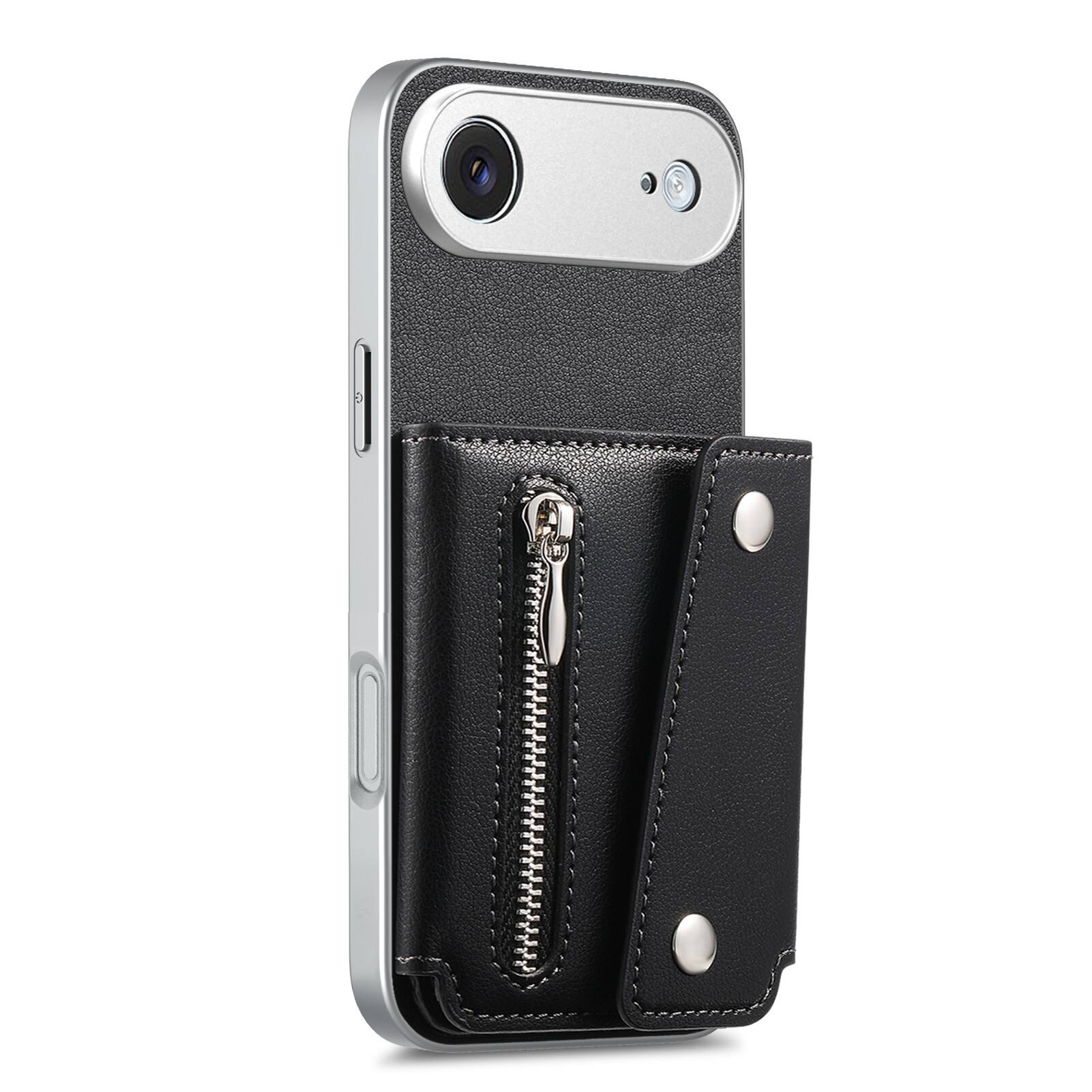 Angle. Dteck - PU Leather Wallet Case for Apple iPhone Air, Shockproof Kickstand Phone Cover with Card Slots and Zipper Pocket - Black.
